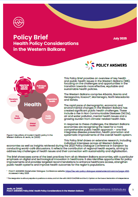 POLICY ANSWERS Policy Brief and Report: Health Policy Considerations in the Western Balkans