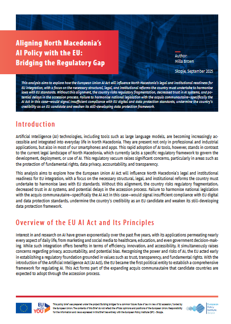 Aligning North Macedonia’s AI Policy with the EU: Bridging the Regulatory Gap