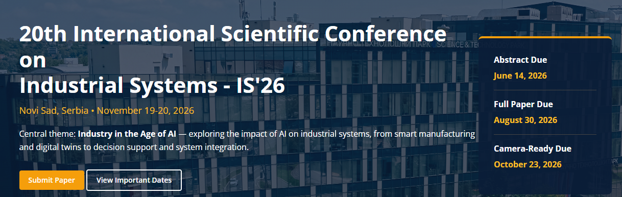 20th International Scientific Conference on Industrial Systems (IS’26)